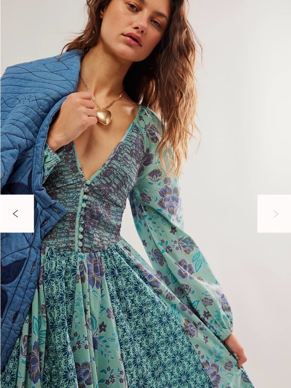 Free People A New Way Maxi V Neck Smocked Criss Cross Floral Boho Maxi Dress XS - Picture 1 of 8